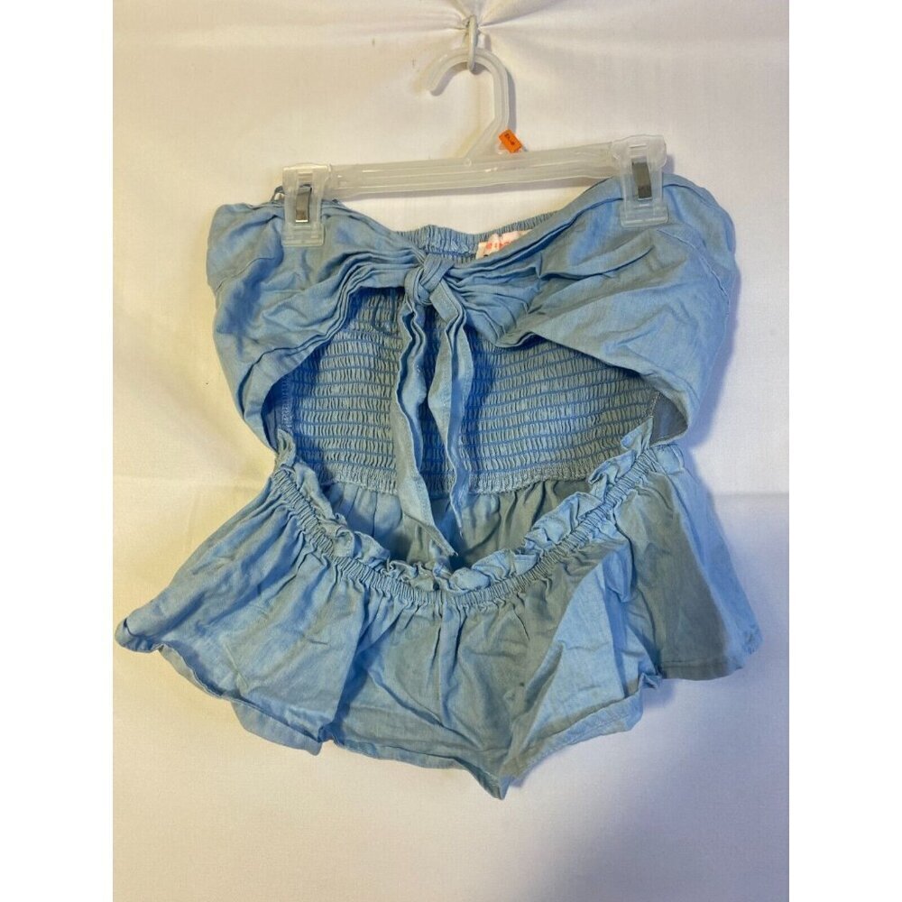Halter Lolita Blue Sexy Bow Top Crop Ruffle Womens Cottage Boho Hippie Medium M